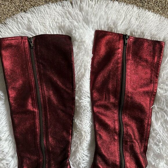 Nanette Lepore Sparkly Knee High Boots Wedge Red Womens Size 9 B FLAWED - Picture 3 of 14